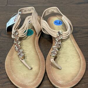 Women’s Flat Elastic Ankle Strap Beaded Gladiator Sandals